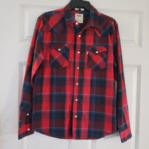 Levi's standard fit plaid snap closure long sleeve shirt size Mens S
